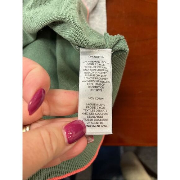 Vineyard Vines Moss Green & Salmon Ladies V-Neck Sweater sz M EUC - Picture 8 of 8